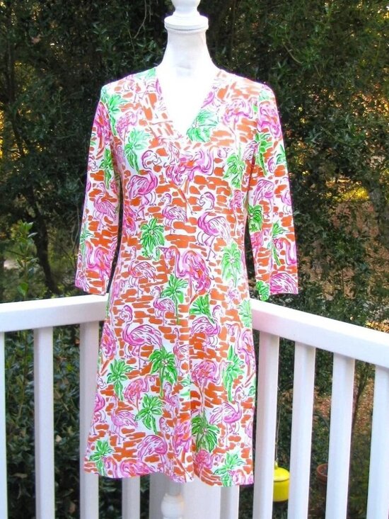 barbara gerwit Dresses & Skirts - Barbara Gerwit Vintage Flamingo v neck dress casual work office Medium